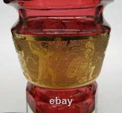 Moser Bohemian Art Glass Cranberry Gold Gilt Frieze Coupe Cristal Grand 11 Vase