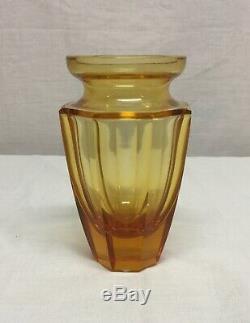 Moser Cristal Eternity Ambre Vase Art Verre Signé Panneau Cut 4,75 Grand