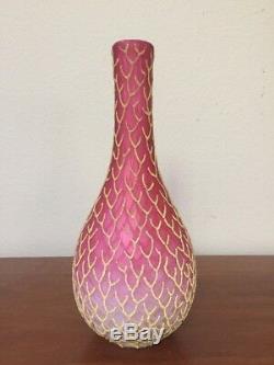 Mt Washington Coralene Art Bouteille En Verre Vase Peachblow Rose Jaune Excellent 12