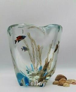 Murano Aquarium / Poisson Énorme Art Glass Vase Barbini Cenedese MID Century Signé