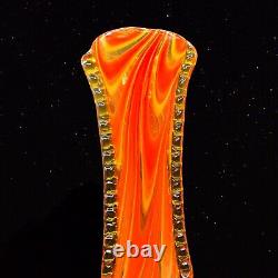 Murano Art Glass Swirly Sides Vase Cristal Orange Rouge Tall 16t 4w Vintage