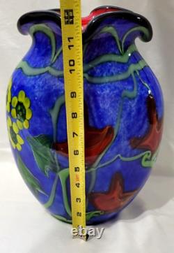 Murano Art Style Artisanal Lourd 9lb Vase De Verre Épais Cool Couleurs Vibrantes Profondes