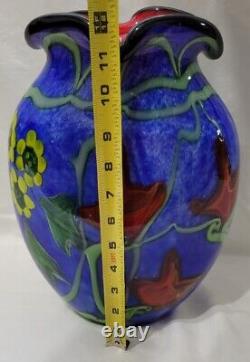 Murano Art Style Artisanal Lourd 9lb Vase De Verre Épais Cool Couleurs Vibrantes Profondes