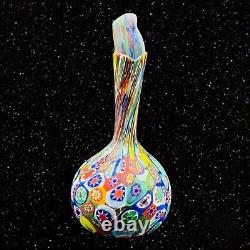 Murano Art Verre Satiné Multicolore Millefiori À La Main Cousu Vase 7t 3w