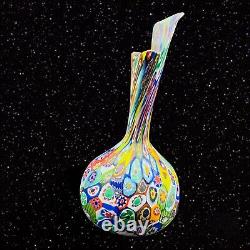 Murano Art Verre Satiné Multicolore Millefiori À La Main Cousu Vase 7t 3w