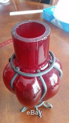 Murano Caged Art Bouteille En Verre Decanter Vase Ruby Red Floor 28 Énorme
