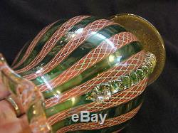 Murano Italie Art Glass Cannelée Ruffle Footed Or Jaune Fleck Flake Ruban Vase