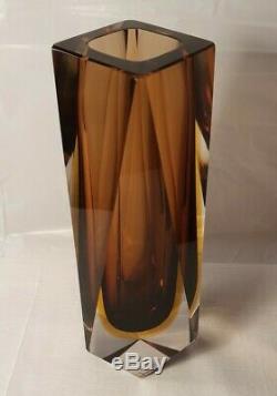 Murano Signé Facettes Mandruzzato Sommerso Cased Art Glass Vase MID Century