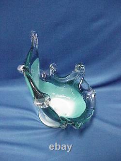 Murano Turquoise Bleu Et Blanc Goutte D'eau Glass Art Vase Bol Dish 11