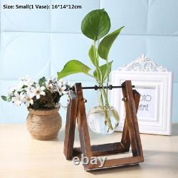 NNEOBA Vase en verre transparent Cadre en bois Art en fer Terrarium Bonsaï Table Ornement