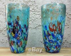 Nouveau 12 Vase Art Verre Soufflé Bleu Italien Millefiori Multicolore Décoratif
