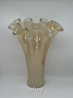 Nouveau vase roulé en verre d'art de Murano de 16 pouces de hauteur, fait main. Fabriqué en Italie.