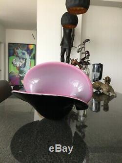 Nr! Formia Murano Grand Handblown Art Glass Shell Bowl Vase Noir Rose Italie