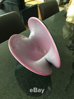 Nr! Formia Murano Grand Handblown Art Glass Shell Bowl Vase Noir Rose Italie