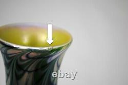 Orient & Flume Green Gold & Blue Pulled Loop Art Glass Vase 9,25 Pouces 1978