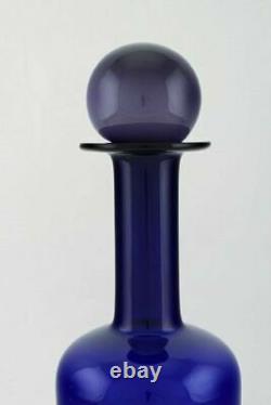 Otto Brauer Pour Holmegaard. Vase / Bouteille En Verre D'art Bleu. Les Années 1960
