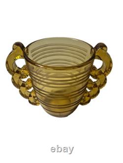 POT EN VERRE ART AMBRE DAUM DE PIERRE D'AVESN 16,2 CM DE HAUTEUR