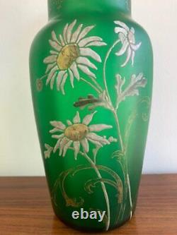 Paire Antique De Vases De Legras Art Nouveau Décor Daisies Arabesques Émail 20ème