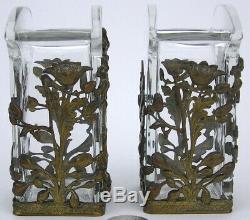 Paire Art Nouveau Verre Cristal Vases Bronze Mont Jugendstil Ormolu Autriche Évt