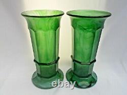 Paire De 10 Vases En Verre À Colonne De Nuages Verts De Davidson Art Déco Britannique Des Années 1930