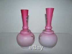 Paire De Bohême Antique Art Glass Vases Harrach # 549 Oiseaux