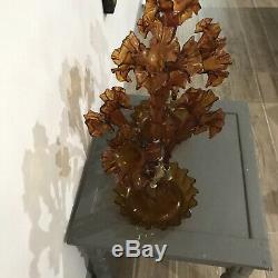 Paire / Ensemble De L'ère Victorienne Antique Art Glass Vase Ambre Épergne 4 Cornes, Cb15