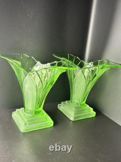 Paire Vintage de Vases Greta Walther & Sohne Années 1930 Verre Manganèse Art Déco