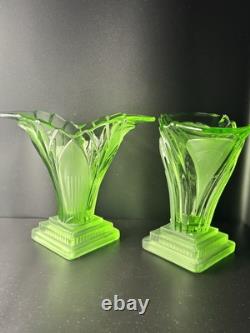 Paire Vintage de Vases Greta Walther & Sohne Années 1930 Verre Manganèse Art Déco