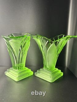 Paire Vintage de Vases Greta Walther & Sohne Années 1930 Verre Manganèse Art Déco