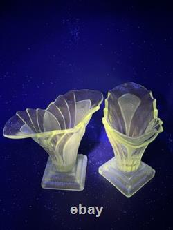 Paire Vintage de Vases Greta Walther & Sohne Années 1930 Verre Manganèse Art Déco