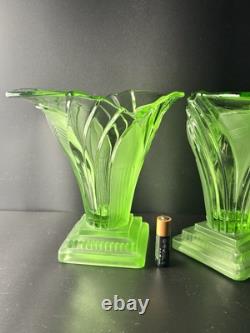 Paire Vintage de Vases Greta Walther & Sohne Années 1930 Verre Manganèse Art Déco