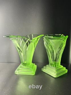 Paire Vintage de Vases Greta Walther & Sohne Années 1930 Verre Manganèse Art Déco