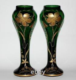 Paire de vases XXL en verre style Jugendstil Harrach Art Nouveau Vintage Antique en verre bohémien