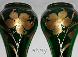 Paire de vases XXL en verre style Jugendstil Harrach Art Nouveau Vintage Antique en verre bohémien