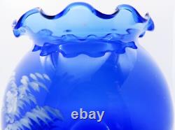 Paire de vases en verre bleu Mary Gregory soufflés à la main, véritables, de la fin du 19ème siècle.