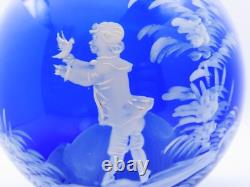 Paire de vases en verre bleu Mary Gregory soufflés à la main, véritables, de la fin du 19ème siècle.