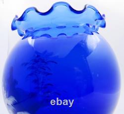 Paire de vases en verre bleu Mary Gregory soufflés à la main, véritables, de la fin du 19ème siècle.