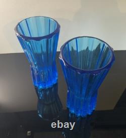 Paire de vases turquoise Sklo Union Art Déco par Rudolf Schrotter Rudolfova Hut
