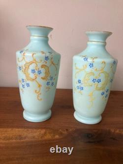 Paire de vases victoriens en opaline turquoise bohémienne