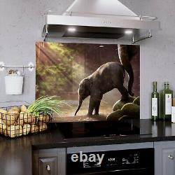 Panneau de Cuisine en Verre avec Éclaboussures, Carrelage pour Cuisinière TOUTE TAILLE, Jeunes Éléphants Sauvages