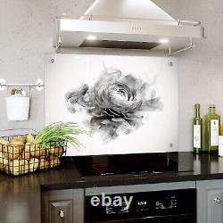 Panneau de carreaux de cuisine en verre avec graphique artistique de fleurs et trous de fixation - TOUTES TAILLES