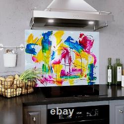 Panneau de carreaux trempés pour crédence de cuisine en verre, taille personnalisée, peinture abstraite moderne LxH