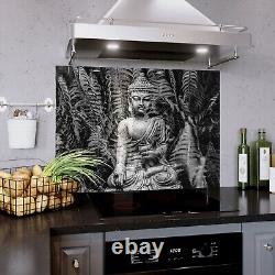 Panneau de cuisinière en carreaux de cuisine en verre avec statue de Bouddha en niveaux de gris de TOUTES TAILLES