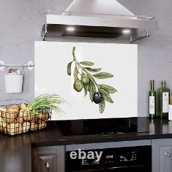Panneau de cuisinière en carreaux de verre pour cuisine, tout format, art de branche d'olivier naturelle.