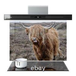 Panneau de cuisinière en carrelage de cuisine en verre de toute taille avec photo artistique de corne de vache de taureau en zoom.