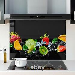 Panneau de cuisinière en carrelage de cuisine en verre, taille AU CHOIX, éclaboussures d'eau de fruits, art de l'éclaboussure d'eau 0401.