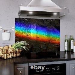 Panneau de cuisinière en carrelage pour cuisine en verre, taille AU CHOIX, art abstrait en pierre arc-en-ciel