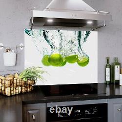 Panneau de cuisinière en carrelage pour la cuisine avec éclaboussures de verre, TOUTE TAILLE, motif d'éclaboussures d'eau de citrons et de fruits.