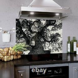 Panneau de cuisinière en verre pour cuisine avec éclaboussures de peintures abstraites et photo d'arbre de toutes tailles 1040