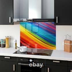 Panneau de cuisson en verre éclaboussure de cuisine, carreau de verre, N'IMPORTE QUELLE TAILLE, vagues abstraites arc-en-ciel LGBT.